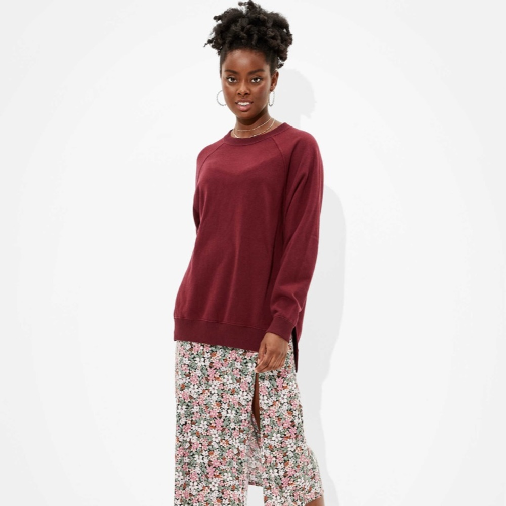 AE Burgundy Oversized Crew Neck Sweatshirt
